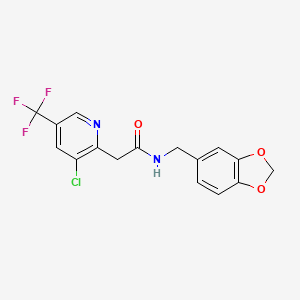 molecular formula C16H12ClF3N2O3 B2421772 N-(1,3-benzodioxol-5-ylmethyl)-2-[3-chloro-5-(trifluoromethyl)-2-pyridinyl]acetamide CAS No. 478063-69-3