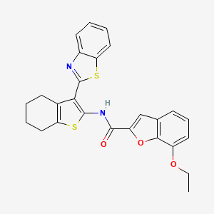molecular formula C26H22N2O3S2 B2421780 N-[3-(1,3-benzothiazol-2-yl)-4,5,6,7-tetrahydro-1-benzothiophen-2-yl]-7-ethoxy-1-benzofuran-2-carboxamide CAS No. 921801-01-6