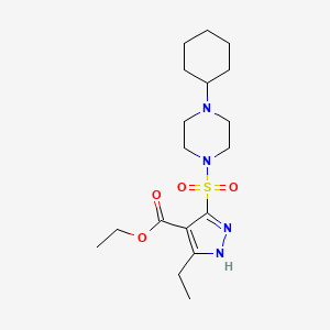 molecular formula C18H30N4O4S B2421784 ethyl 5-((4-cyclohexylpiperazin-1-yl)sulfonyl)-3-ethyl-1H-pyrazole-4-carboxylate CAS No. 1324011-71-3