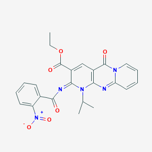 molecular formula C24H21N5O6 B2421815 ethyl 6-(2-nitrobenzoyl)imino-2-oxo-7-propan-2-yl-1,7,9-triazatricyclo[8.4.0.03,8]tetradeca-3(8),4,9,11,13-pentaene-5-carboxylate CAS No. 534566-85-3