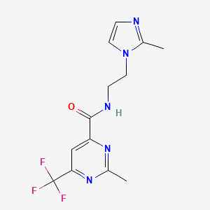 molecular formula C13H14F3N5O B2421824 2-methyl-N-[2-(2-methyl-1H-imidazol-1-yl)ethyl]-6-(trifluoromethyl)pyrimidine-4-carboxamide CAS No. 2415526-91-7