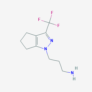 molecular formula C10H14F3N3 B2421830 3-[3-(trifluoromethyl)-5,6-dihydrocyclopenta[c]pyrazol-1(4H)-yl]propan-1-amine CAS No. 937599-41-2