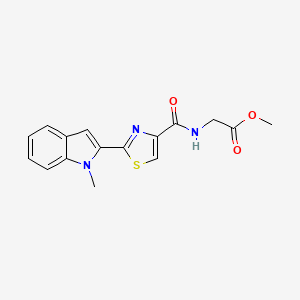 molecular formula C16H15N3O3S B2421848 methyl 2-(2-(1-methyl-1H-indol-2-yl)thiazole-4-carboxamido)acetate CAS No. 1171978-32-7