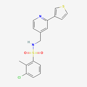 molecular formula C17H15ClN2O2S2 B2421945 3-chloro-2-methyl-N-((2-(thiophen-3-yl)pyridin-4-yl)methyl)benzenesulfonamide CAS No. 2034582-10-8