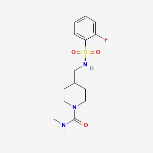 molecular formula C15H22FN3O3S B2421990 4-((2-fluorophenylsulfonamido)methyl)-N,N-dimethylpiperidine-1-carboxamide CAS No. 2034295-78-6