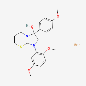 molecular formula C21H25BrN2O4S B2422046 1-(2,5-dimethoxyphenyl)-3-hydroxy-3-(4-methoxyphenyl)-3,5,6,7-tetrahydro-2H-imidazo[2,1-b][1,3]thiazin-1-ium bromide CAS No. 1107547-87-4