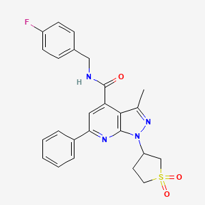 molecular formula C25H23FN4O3S B2422061 1-(1,1-dioxidotetrahydrothiophen-3-yl)-N-(4-fluorobenzyl)-3-methyl-6-phenyl-1H-pyrazolo[3,4-b]pyridine-4-carboxamide CAS No. 1021249-59-1
