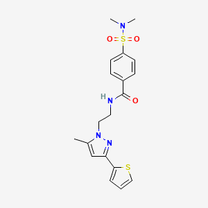 molecular formula C19H22N4O3S2 B2422074 4-(N,N-dimethylsulfamoyl)-N-(2-(5-methyl-3-(thiophen-2-yl)-1H-pyrazol-1-yl)ethyl)benzamide CAS No. 2034476-79-2
