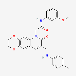 molecular formula C28H27N3O5 B2422092 N-(3-methoxyphenyl)-2-(8-{[(4-methylphenyl)amino]methyl}-7-oxo-2H,3H,6H,7H-[1,4]dioxino[2,3-g]quinolin-6-yl)acetamide CAS No. 894554-45-1