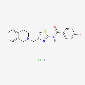 molecular formula C20H19ClFN3OS B2422096 N-(4-((3,4-dihydroisoquinolin-2(1H)-yl)methyl)thiazol-2-yl)-4-fluorobenzamide hydrochloride CAS No. 1216920-93-2