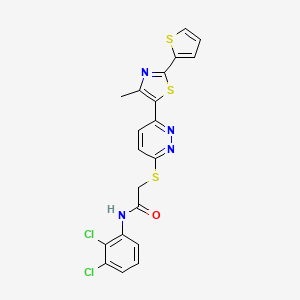 molecular formula C20H14Cl2N4OS3 B2422105 N-(2,3-dichlorophenyl)-2-({6-[4-methyl-2-(thiophen-2-yl)-1,3-thiazol-5-yl]pyridazin-3-yl}sulfanyl)acetamide CAS No. 923681-36-1