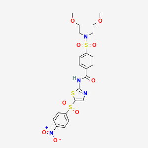 molecular formula C22H24N4O9S3 B2422108 4-(N,N-bis(2-methoxyethyl)sulfamoyl)-N-(5-((4-nitrophenyl)sulfonyl)thiazol-2-yl)benzamide CAS No. 330201-86-0