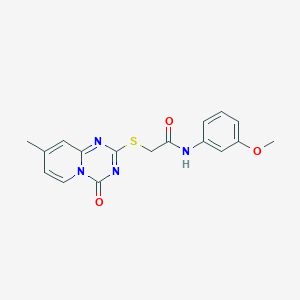 molecular formula C17H16N4O3S B2422111 N-(3-methoxyphenyl)-2-({8-methyl-4-oxo-4H-pyrido[1,2-a][1,3,5]triazin-2-yl}sulfanyl)acetamide CAS No. 896329-84-3