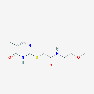 molecular formula C11H17N3O3S B2422117 2-((4,5-dimethyl-6-oxo-1,6-dihydropyrimidin-2-yl)thio)-N-(2-methoxyethyl)acetamide CAS No. 922651-96-5