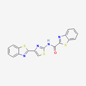 molecular formula C18H10N4OS3 B2422124 N-[4-(1,3-benzothiazol-2-yl)-1,3-thiazol-2-yl]-1,3-benzothiazole-2-carboxamide CAS No. 477535-88-9