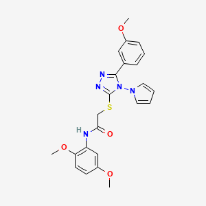 molecular formula C23H23N5O4S B2422236 N-(2,5-dimethoxyphenyl)-2-{[5-(3-methoxyphenyl)-4-(1H-pyrrol-1-yl)-4H-1,2,4-triazol-3-yl]sulfanyl}acetamide CAS No. 896319-13-4