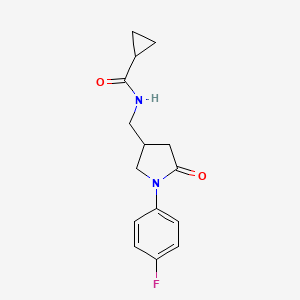 molecular formula C15H17FN2O2 B2422276 N-{[1-(4-fluorophenyl)-5-oxopyrrolidin-3-yl]methyl}cyclopropanecarboxamide CAS No. 954666-95-6