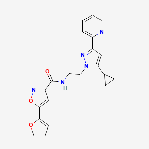 molecular formula C21H19N5O3 B2422297 N-(2-(5-cyclopropyl-3-(pyridin-2-yl)-1H-pyrazol-1-yl)ethyl)-5-(furan-2-yl)isoxazole-3-carboxamide CAS No. 1797235-93-8