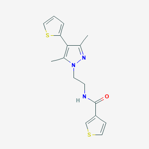 molecular formula C16H17N3OS2 B2422300 N-(2-(3,5-dimethyl-4-(thiophen-2-yl)-1H-pyrazol-1-yl)ethyl)thiophene-3-carboxamide CAS No. 2034373-67-4