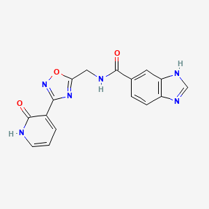 molecular formula C16H12N6O3 B2422320 N-((3-(2-oxo-1,2-dihydropyridin-3-yl)-1,2,4-oxadiazol-5-yl)methyl)-1H-benzo[d]imidazole-5-carboxamide CAS No. 1904025-50-8