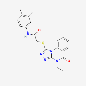 molecular formula C22H23N5O2S B2422334 N-(3,4-dimethylphenyl)-2-({5-oxo-4-propyl-4H,5H-[1,2,4]triazolo[4,3-a]quinazolin-1-yl}sulfanyl)acetamide CAS No. 938560-18-0