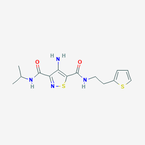 molecular formula C14H18N4O2S2 B2422359 4-amino-N3-(propan-2-yl)-N5-[2-(thiophen-2-yl)ethyl]-1,2-thiazole-3,5-dicarboxamide CAS No. 1286728-85-5