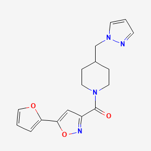 molecular formula C17H18N4O3 B2422361 (4-((1H-吡唑-1-基)甲基)哌啶-1-基)(5-(呋喃-2-基)异噁唑-3-基)甲酮 CAS No. 1286698-22-3