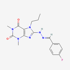 molecular formula C17H19FN6O2 B2422363 4-Fluorobenzaldehyde (1,3-dimethyl-2,6-dioxo-7-propyl-2,3,6,7-tetrahydro-1H-purin-8-YL)hydrazone CAS No. 375350-22-4