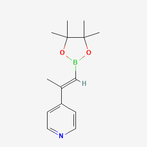 molecular formula C14H20BNO2 B2422366 4-[(1E)-1-(四甲基-1,3,2-二氧杂硼烷-2-基)丙-1-烯-2-基]吡啶 CAS No. 1331936-58-3