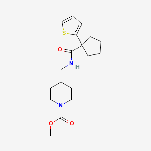 molecular formula C18H26N2O3S B2422385 Methyl 4-((1-(thiophen-2-yl)cyclopentanecarboxamido)methyl)piperidine-1-carboxylate CAS No. 1235012-10-8