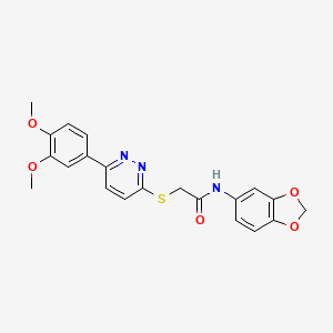 molecular formula C21H19N3O5S B2422395 N-(benzo[d][1,3]dioxol-5-yl)-2-((6-(3,4-dimethoxyphenyl)pyridazin-3-yl)thio)acetamide CAS No. 893992-53-5