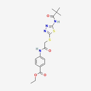 molecular formula C18H22N4O4S2 B2422431 ethyl 4-(2-{[5-(2,2-dimethylpropanamido)-1,3,4-thiadiazol-2-yl]sulfanyl}acetamido)benzoate CAS No. 392292-49-8