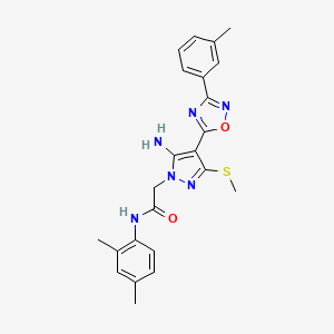 molecular formula C23H24N6O2S B2422441 2-[5-amino-4-[3-(3-methylphenyl)-1,2,4-oxadiazol-5-yl]-3-(methylthio)-1H-pyrazol-1-yl]-N-(2,4-dimethylphenyl)acetamide CAS No. 1242986-15-7