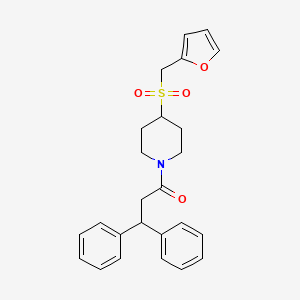 molecular formula C25H27NO4S B2422445 1-(4-((Furan-2-ylmethyl)sulfonyl)piperidin-1-yl)-3,3-diphenylpropan-1-one CAS No. 1448078-23-6