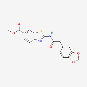 molecular formula C18H14N2O5S B2422446 Methyl 2-(2-(benzo[d][1,3]dioxol-5-yl)acetamido)benzo[d]thiazole-6-carboxylate CAS No. 922014-26-4