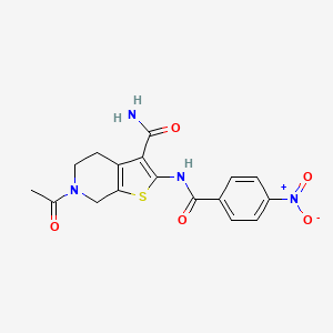 molecular formula C17H16N4O5S B2422457 6-乙酰基-2-(4-硝基苯甲酰胺)-4,5,6,7-四氢噻吩并[2,3-c]吡啶-3-甲酰胺 CAS No. 864927-44-6
