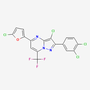 molecular formula C17H6Cl4F3N3O B2422472 3-Chloro-5-(5-chloro-2-furyl)-2-(3,4-dichlorophenyl)-7-(trifluoromethyl)pyrazolo[1,5-a]pyrimidine CAS No. 691868-56-1