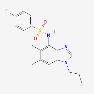 molecular formula C18H20FN3O2S B2422484 N-(5,6-dimethyl-1-propyl-1H-1,3-benzimidazol-4-yl)-4-fluorobenzenesulfonamide CAS No. 338423-76-0