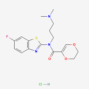 molecular formula C17H21ClFN3O3S B2422504 N-(3-(dimethylamino)propyl)-N-(6-fluorobenzo[d]thiazol-2-yl)-5,6-dihydro-1,4-dioxine-2-carboxamide hydrochloride CAS No. 1216791-58-0