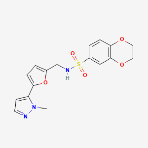 molecular formula C17H17N3O5S B2422528 N-{[5-(1-methyl-1H-pyrazol-5-yl)furan-2-yl]methyl}-2,3-dihydro-1,4-benzodioxine-6-sulfonamide CAS No. 2415500-97-7