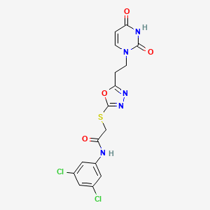 molecular formula C16H13Cl2N5O4S B2422531 N-(3,5-dichlorophenyl)-2-((5-(2-(2,4-dioxo-3,4-dihydropyrimidin-1(2H)-yl)ethyl)-1,3,4-oxadiazol-2-yl)thio)acetamide CAS No. 946240-86-4