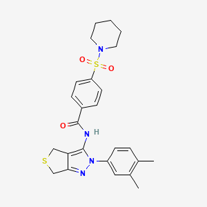 molecular formula C25H28N4O3S2 B2422597 N-(2-(3,4-dimethylphenyl)-4,6-dihydro-2H-thieno[3,4-c]pyrazol-3-yl)-4-(piperidin-1-ylsulfonyl)benzamide CAS No. 681269-84-1