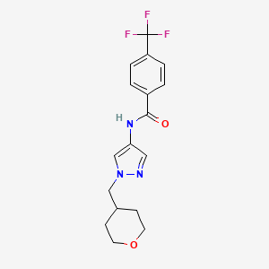 molecular formula C17H18F3N3O2 B2422644 N-(1-((tetrahydro-2H-pyran-4-yl)methyl)-1H-pyrazol-4-yl)-4-(trifluoromethyl)benzamide CAS No. 1798462-15-3