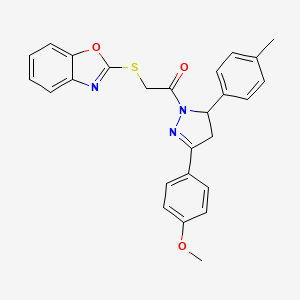 molecular formula C26H23N3O3S B2422658 2-(benzo[d]oxazol-2-ylthio)-1-(3-(4-methoxyphenyl)-5-(p-tolyl)-4,5-dihydro-1H-pyrazol-1-yl)ethanone CAS No. 403836-88-4
