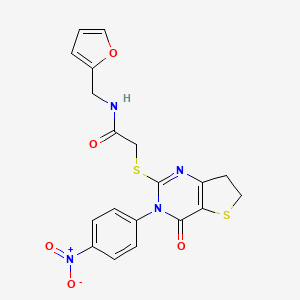 molecular formula C19H16N4O5S2 B2422673 N-(furan-2-ylmethyl)-2-((3-(4-nitrophenyl)-4-oxo-3,4,6,7-tetrahydrothieno[3,2-d]pyrimidin-2-yl)thio)acetamide CAS No. 687568-54-3