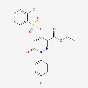 molecular formula C19H14ClFN2O6S B2422708 Ethyl 4-(((2-chlorophenyl)sulfonyl)oxy)-1-(4-fluorophenyl)-6-oxo-1,6-dihydropyridazine-3-carboxylate CAS No. 899728-63-3