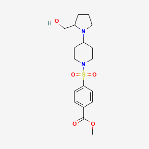 molecular formula C18H26N2O5S B2422720 Methyl 4-((4-(2-(hydroxymethyl)pyrrolidin-1-yl)piperidin-1-yl)sulfonyl)benzoate CAS No. 1448052-52-5