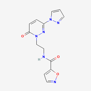 molecular formula C13H12N6O3 B2422726 N-(2-(6-oxo-3-(1H-pyrazol-1-yl)pyridazin-1(6H)-yl)ethyl)isoxazole-5-carboxamide CAS No. 1351614-48-6