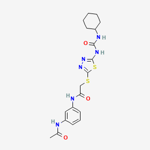 molecular formula C19H24N6O3S2 B2422738 N-(3-acetamidophenyl)-2-((5-(3-cyclohexylureido)-1,3,4-thiadiazol-2-yl)thio)acetamide CAS No. 898436-57-2