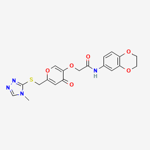 molecular formula C19H18N4O6S B2422749 N-(2,3-dihydro-1,4-benzodioxin-6-yl)-2-[(6-{[(4-methyl-4H-1,2,4-triazol-3-yl)sulfanyl]methyl}-4-oxo-4H-pyran-3-yl)oxy]acetamide CAS No. 899951-91-8